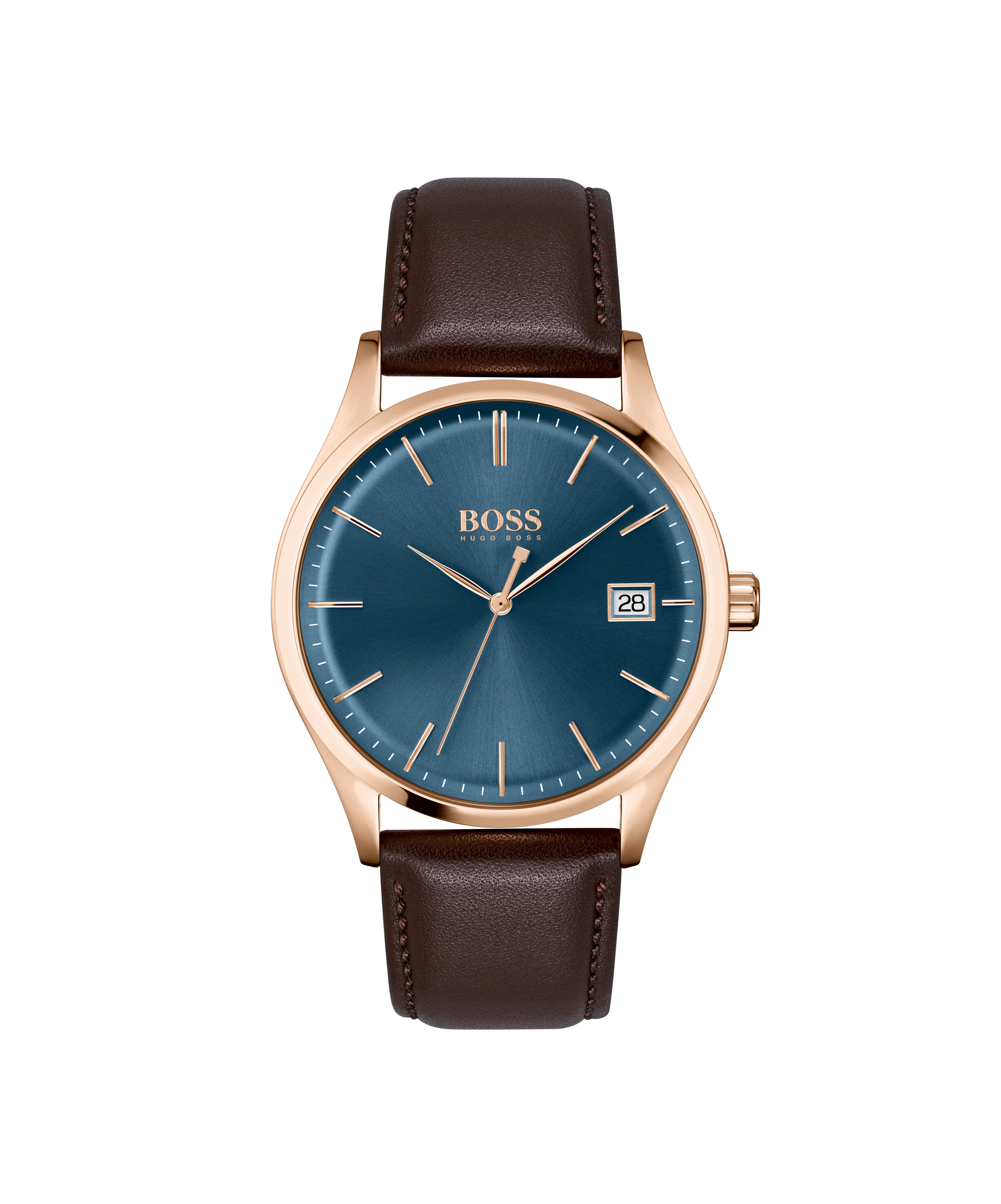 Hugo Boss Watch Rose Gold Plated Case Blue Dial Stephens Jewellers