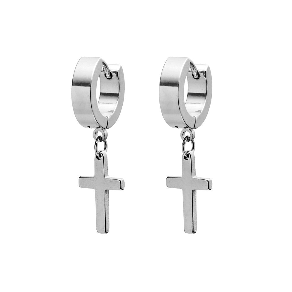 Stainless steel deals cross hoop earrings